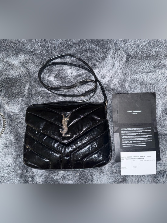 Saint Laurent Handbags - Saint Laurent Black Chevron Quilted Leather Crossbody with Silver YSL Hardware